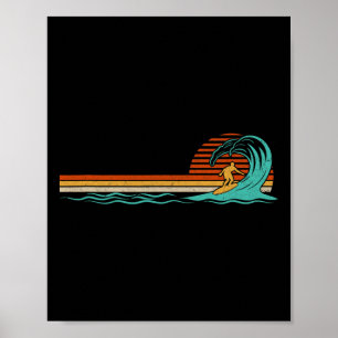 Poster Surfeur Vague Vintage Rétro Surfant sur la Plage d