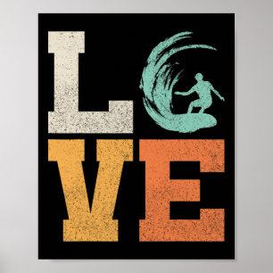 Poster Surfeur Vintage Rétro Amour Surf Hommes Garçons En
