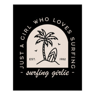 Poster Surfing girl surf amants citant vintage noir