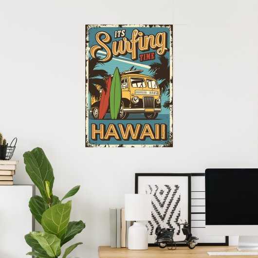 Poster Surfing Hawaii (Bureau à domicile)
