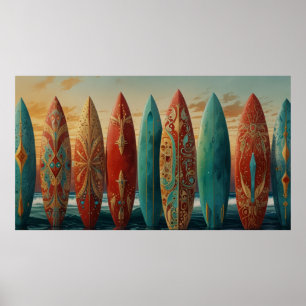 Poster Surfing Ocean Waves Planche de surf du coucher du