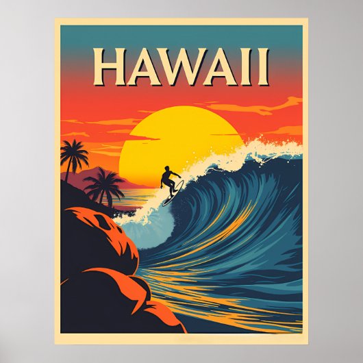 Poster Surfing Paradise: Hawaii Sunset Adventure (Devant)