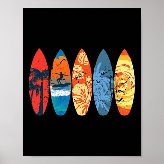 Poster Surfing Surfer Palm Tree Surfboard Sunset Wave _1  (Devant)