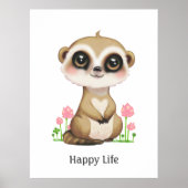 Poster Suricate et fleurs heureux mignons (Devant)