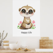 Poster Suricate et fleurs heureux mignons (Cuisine)