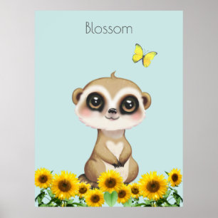 Poster Suricate mignon et tournesols