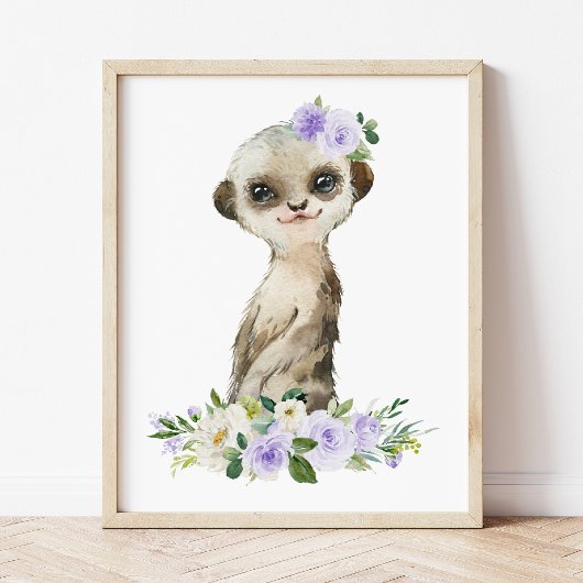 Poster Suricate, Safari, Fleurs Violettes, Mixte