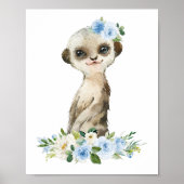 Poster Suricate, Safari, Jungle, Fleurs Bleues, Chambre d (Devant)