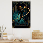 Poster Surreal Art Deco Camera Woman Gold Silhouette (Cuisine)