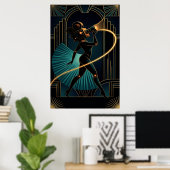 Poster Surreal Art Deco Camera Woman Gold Silhouette (Bureau à domicile)