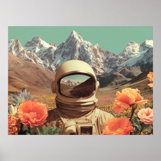 Poster Surreal Astronaut In Flower Field (Devant)
