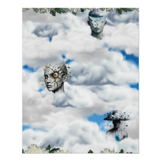 Poster Surreal Cloud Portraits with Cracked, Serene, and (Devant)