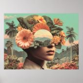 Poster Surreal Female Portrait with Floral Elements (Devant)