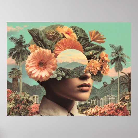 Poster Surreal Female Portrait with Floral Elements (Devant)