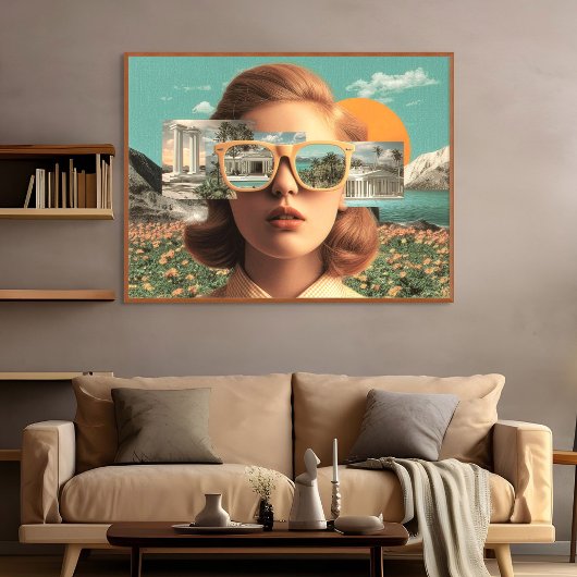 Poster Surreal female portrait with retro sunglasses