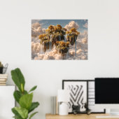 Poster Surreal Floating Islands With Golden Trees (Bureau à domicile)