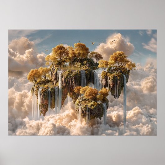 Poster Surreal Floating Islands With Golden Trees (Devant)