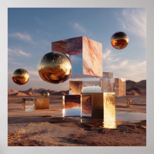 Poster Surreal Geometric Composition With Golden Spheres (Devant)