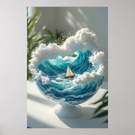 Poster 🌊 Surreal Ocean in Glass Globe Tiny Sailboat✨ (Devant)