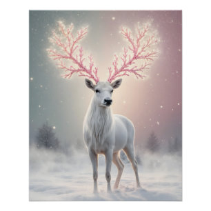Poster Surreal Pink Antler Reindeer