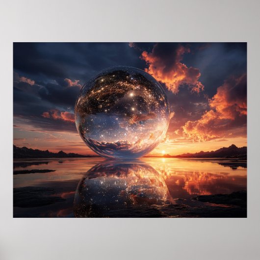 Poster Surreal Reflective Sphere Containing Stars (Devant)