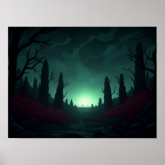 Poster Surreal Retro Farm Landscape with Rocket Launch Ar