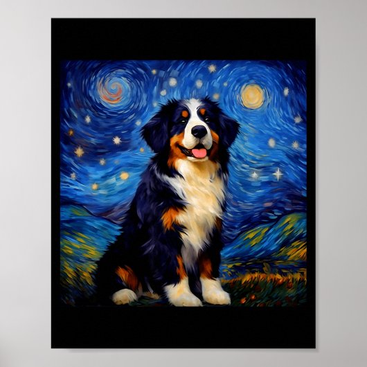 Poster Surreal Starry Night Bernese Mountain Dog (Devant)