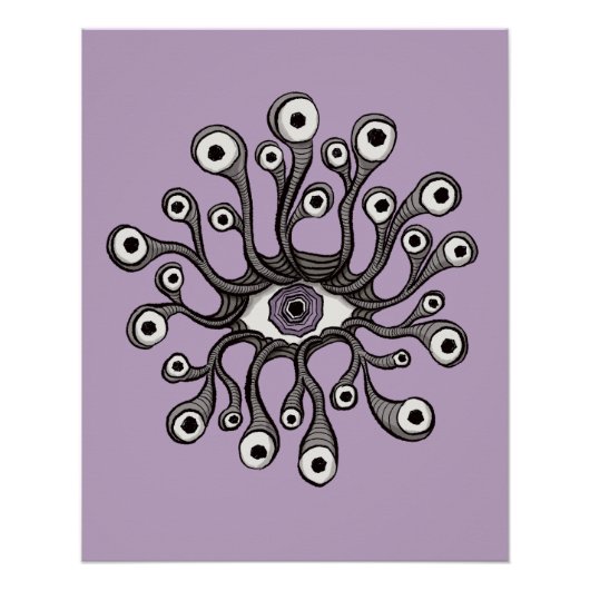 Poster Surreal Weirdcore Œil Tentacule Artwork - Violet (Devant)