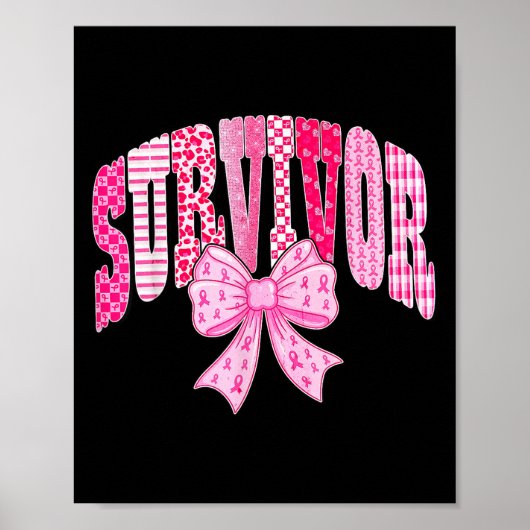 Poster Survivor Pink Ribbon Coquette Bow Breast Cancer Aw (Devant)
