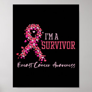 Poster Survivor Pink Ribbons Coeurs Cancer du sein Sensib