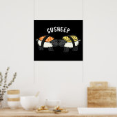 Poster Susheep Funny Sushi Sheep Pun Dark BG (Cuisine)