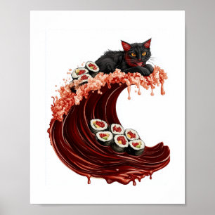 Poster Sushi Cat Dreams - Quirky Japonais Food Kitty
