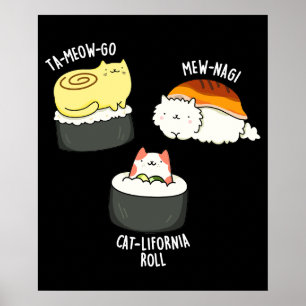 Poster Sushi Cats Funny Sushi Pun Dark BG