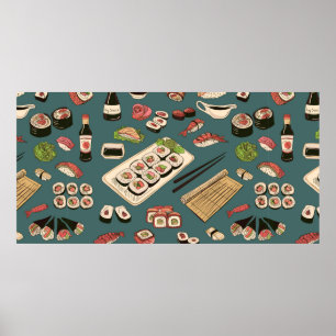 Poster Sushi coloré et rouleaux sans couture motif, excel