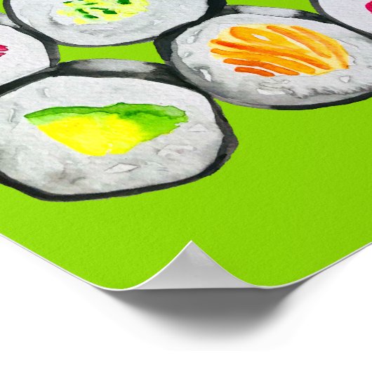 Poster Sushi Time aquarelle wasabi (Coin)