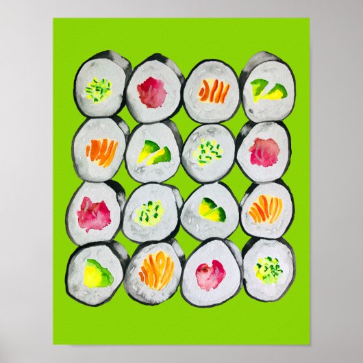 Poster Sushi Time aquarelle wasabi (Devant)