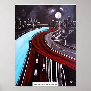 Poster Suspendu au-dessus de la peinture bleue par Alfred