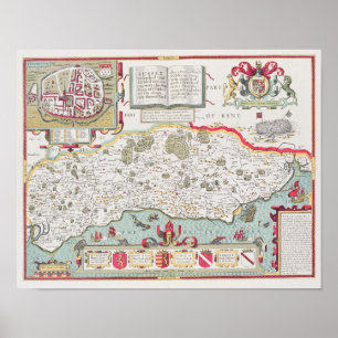 Poster Sussex, gravé par Jodocus Hondius de John
