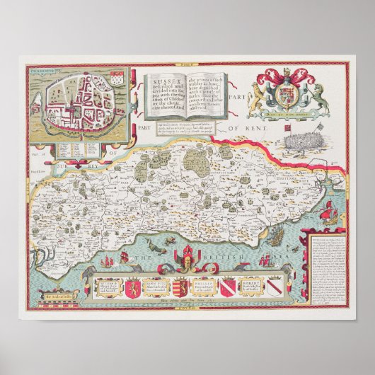 Poster Sussex, gravé par Jodocus Hondius de John (Devant)