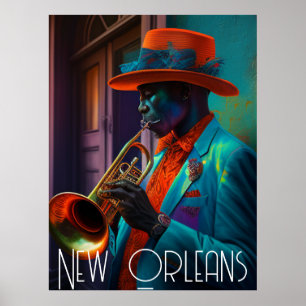 Poster Suve New Orleans Jazz Trumpet Player Nola