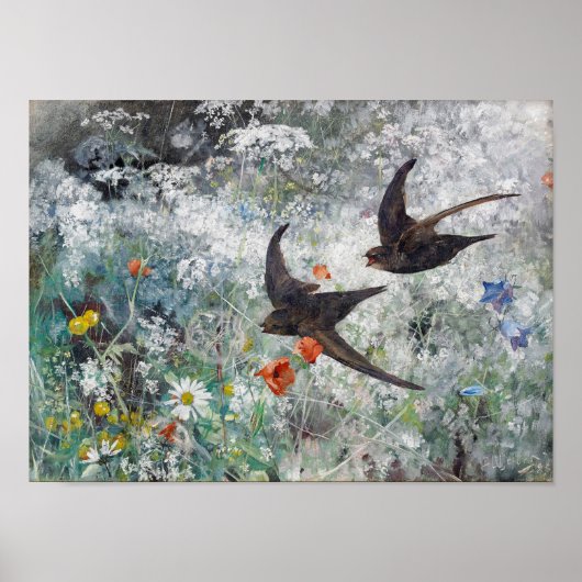 Poster Swallow and Flower Field, Bruno Liljefors (Devant)