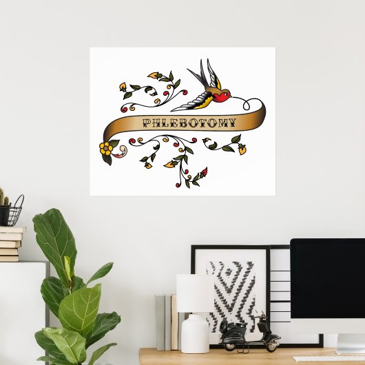 Poster Swallow and Scroll with Phlebotomy (Bureau à domicile)