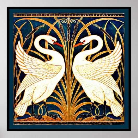 Poster Swan and Rush and Iris, peinture vintage, (Devant)