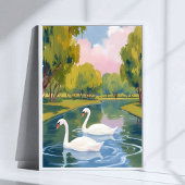 Poster Swan Pond Boston Common Massachusetts Watercolor