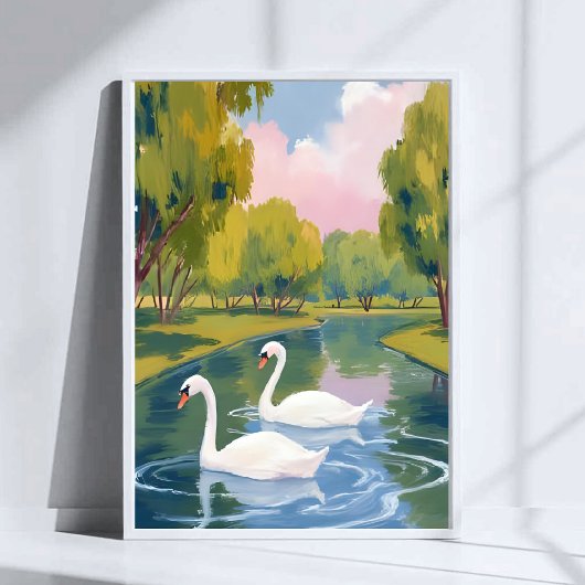 Poster Swan Pond Boston Common Massachusetts Watercolor