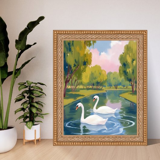 Poster Swan Pond Boston Common Massachusetts Watercolor