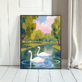 Poster Swan Pond Boston Common Massachusetts Watercolor