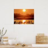 Poster Swans dans le lac au coucher du soleil (Cuisine)