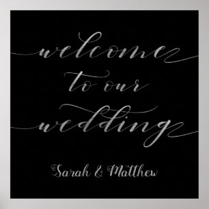 Poster Swash Calligraphy Silver Bienvenue À Notre Mariage