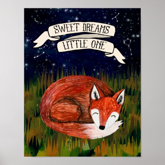 Poster Sweed Dreams Little One - Sleeping Fox Nursery Art (Devant)